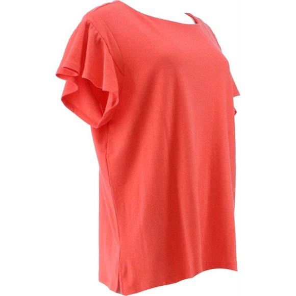 NWT LANDS' END SHORT SLEEVE RUFFLE TEE SHIRT LIGHT CHERRY (CORAL) SMALL - Picture 8 of 11